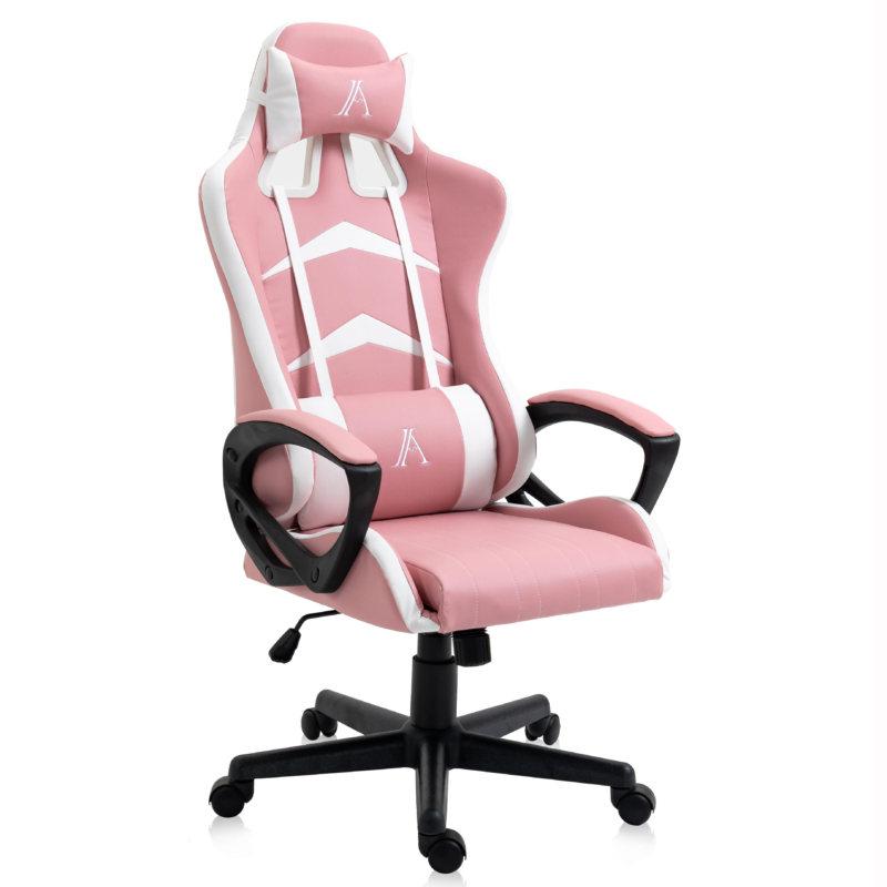 Gaming Chair, Lumbar Cushion for Office and Home (Pink)