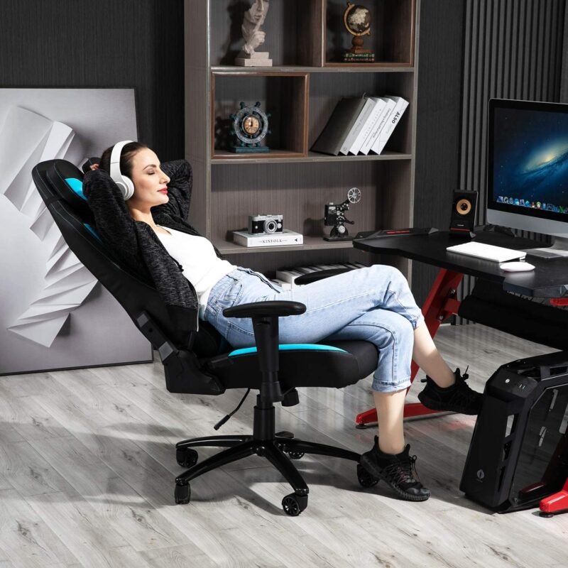 PU Leather Gaming Chair, Blue, Red, Gray, White, 25.2/21.5 kg