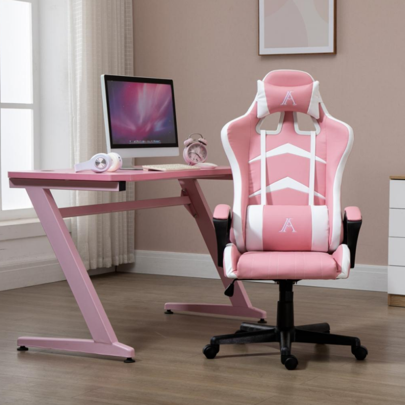 Gaming Chair, Lumbar Cushion for Office and Home (Pink)